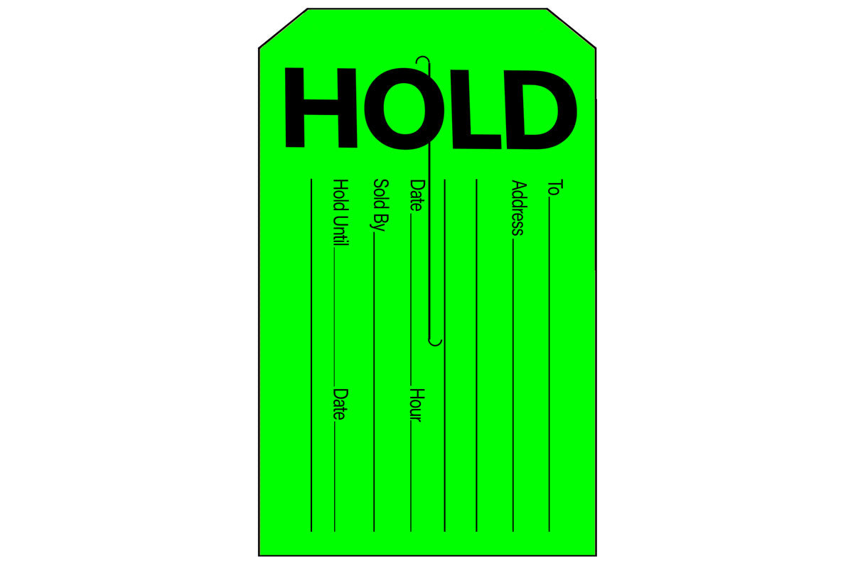 Hold Tag - Fluorescent Green/Black - 3-3/8" x 5-1/2"
