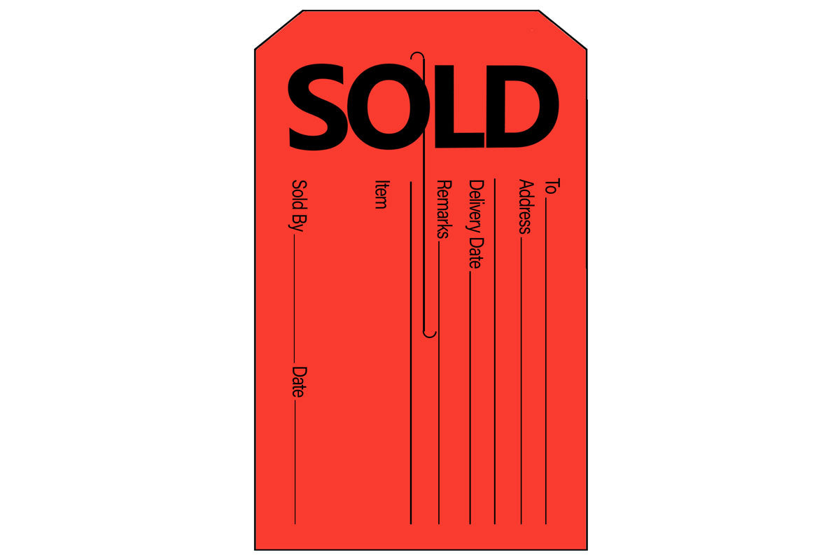 Sold Tag - Fluorescent Red/Black - 3-3/8
